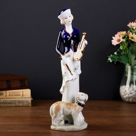 Сувенир керамика "Леди со скрипкой и собакой" 30х10х9,5 см