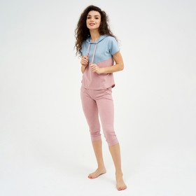 Костюм женский "‎Восход" (футболка, бриджи), цвет серый/розовый, размер 46