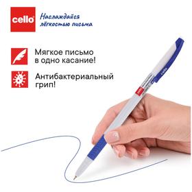 Ручка шариковая Cello Slimo Grip white body, узел 0.7 мм, резиновый упор, чернила синие, корпус белый