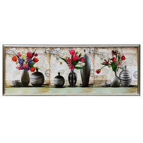 Картина "Вазы с тюльпанами ассорти" 38х103 см