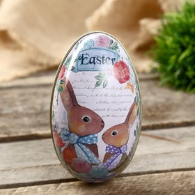Шкатулка металл яйцо "Пасхальные кролики" 11х6,5х7 см в Донецке