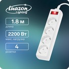 Surge protector white Luazon Lighting, 4 plug sockets, 1.8 m, 2200 W, 3 x 0.75 mm2, 220V Surge protector white Luazon Lighting, 4 plug sockets, 1.8 m, 2200 W, 3 x 0.75 mm2, 220V