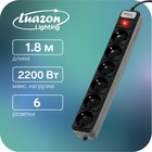 Network filter black Luazon Lighting, 6 sockets, 1.8 m, 2200 W, 3 x 0.75 mm2, 220V