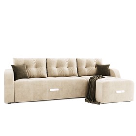Угловой диван «Нью-Йорк 3», угол правый, пантограф, велюр, цвет селфи 01, подушки селфи 03