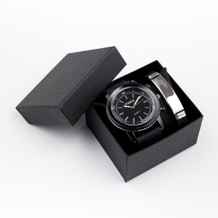 Подарочный набор 2 в 1 "Маратон": наручные часы и браслет - фото 800133243
