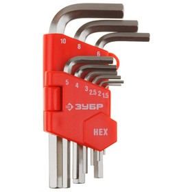 Набор имбусовых ключей ЗУБР 27460-1_z02, короткие, Cr-V, HEX 1.5-10 мм, 9 предметов 4781692