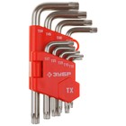 Набор имбусовых ключей ЗУБР 27462-1_z02, короткие, Cr-V, TORX Т10-Т50, 9 предметов 4781693 - фото 91666