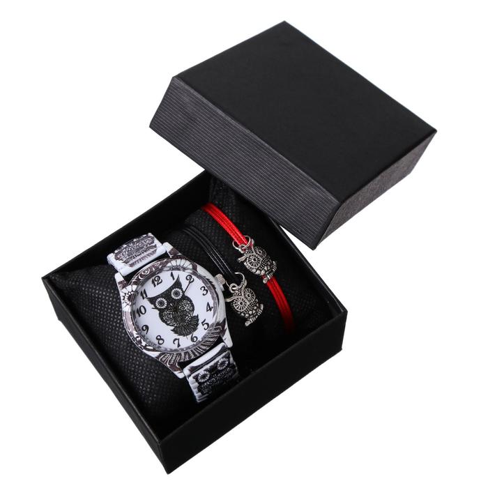 Подарочный набор 2 в 1 "Совушки": наручные часы, браслет