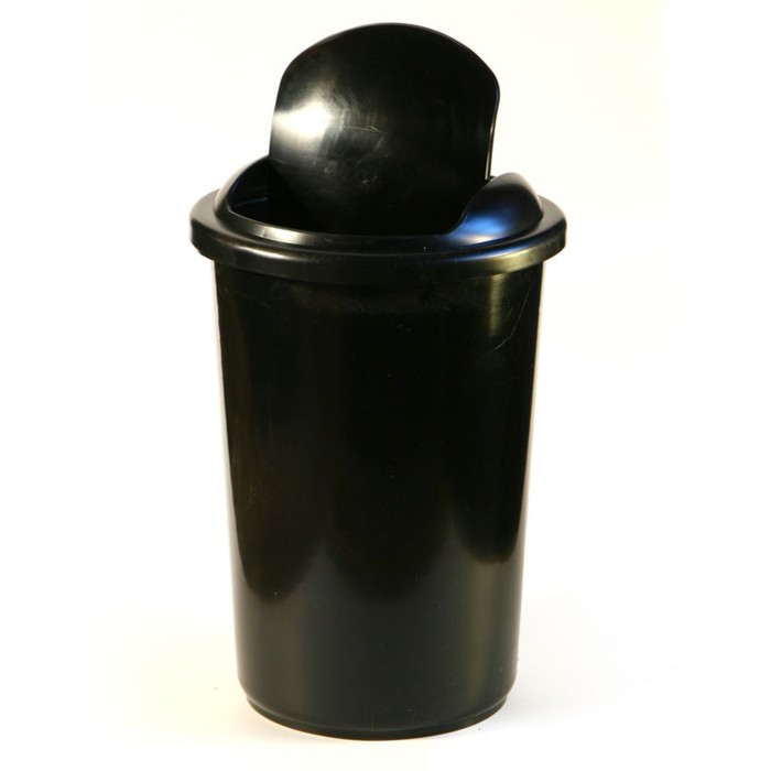 Корзина для бумаг пластик цельная с крышкой 12л Uni (подвижной крышка) черная