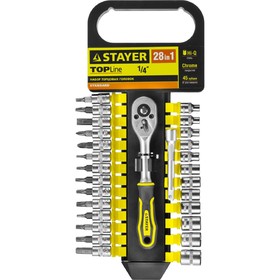 Набор торцевых головок STAYER 27754-H28, 28 предметов, 4-13 мм, 1/4", трещотка, удлинитель 4791165
