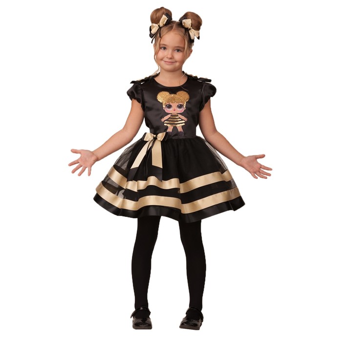 Карнавальный костюм «Золотая пчёлка», платье, ободок с помпонами, р. 32, рост 128 см - фото 3410234