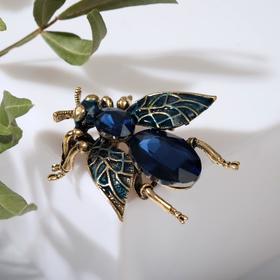 Brooch "the Fly" is large, the color dark blue in nielloed silver