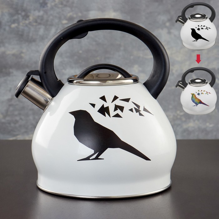 Чайник со свистком 3 л Magic birds,с индикатором нагрева, индукция