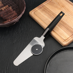 Нож-лопатка для пиццы Доляна «Хром», 29x6,5 см, цвет чёрный