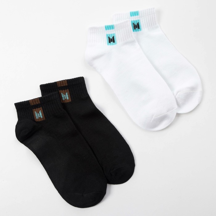 Набор детских носков 2 пары Однотонные, цвет чёрный/белый, размер 35-38 (22-24 см)