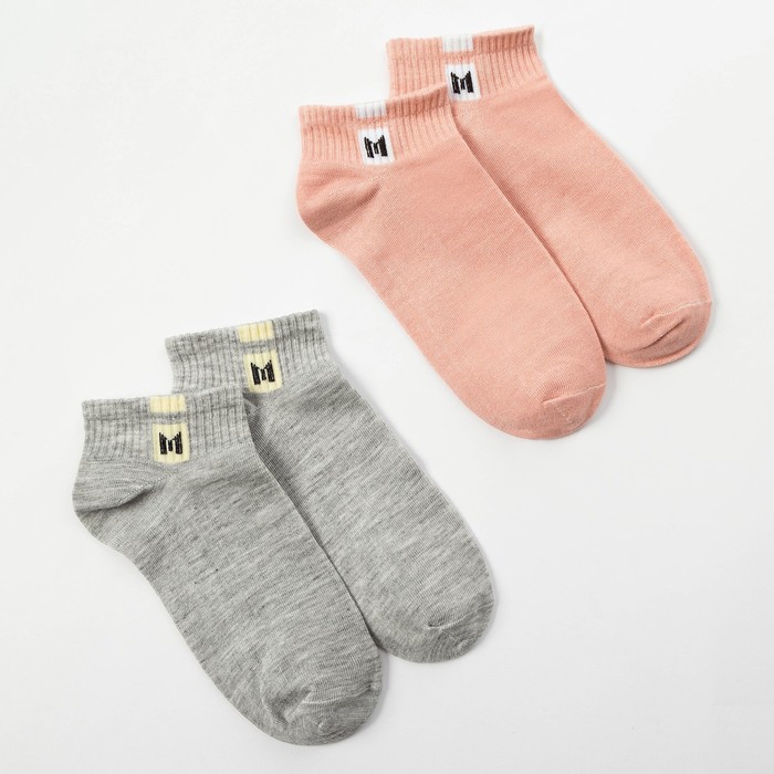 Набор детских носков 2 пары Однотонные, цвет розовый/серый, размер 35-38 (22-24 см)