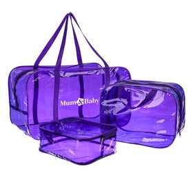 {{photo.Alt || photo.Description || 'Набор сумок в роддом, 3 шт., цветной ПВХ, цвет фиолетовый'}}