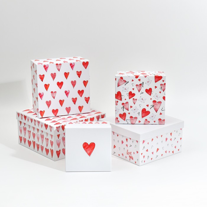 Набор подарочных коробок 5 в 1 «Love you», 22 х 22 х 12 - 14 х 14 х 8 см - фото 1633836