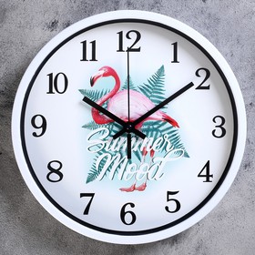 Часы настенные, серия: Животный мир, "Фламинго", микс, d=30 см, плавный ход