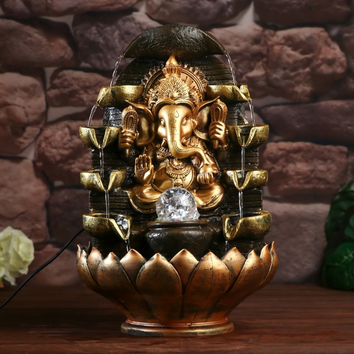 Фонтан настольный от сети, подсветка "Ганеша в храме" бронза 40х25х25 см - фото 964413