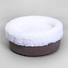 Лежанка круглая, мебельная ткань/мех, микс серо-коричневый 43 х 43 х 16 см