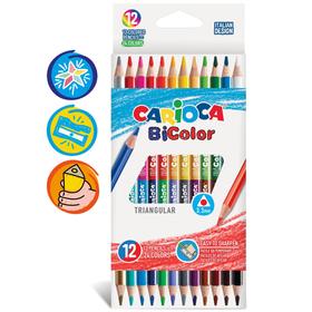 Карандаши 24 цвета Carioca BiCcolor, 3.3 мм, трёхгранные, двусторонние, деревянные, картон, европодвес