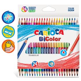 Карандаши 48 цветов Carioca BiColor, 3.3 мм, трёхгранные, двусторонние, деревянные, картон, европодвес