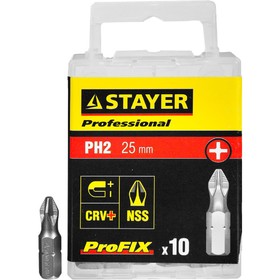 Биты STAYER "PROFI" 26201-2-25-10_z01, ProFix, PH2, хвостовик C 1/4", 25мм, 10шт 4832676
