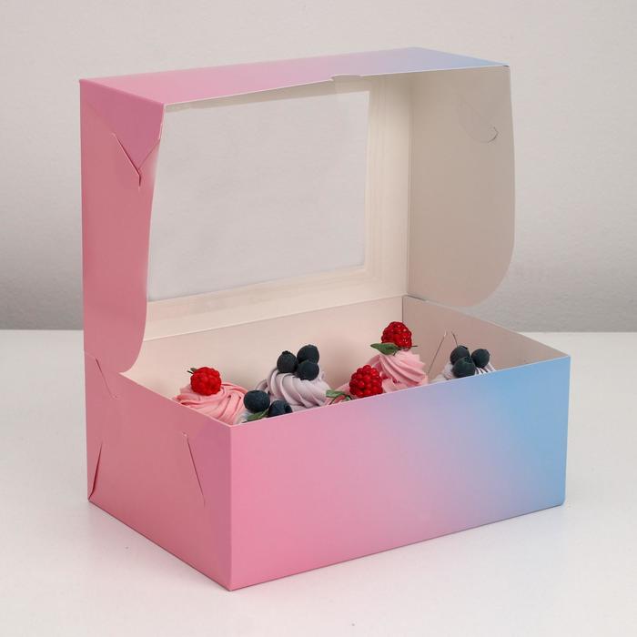 Упаковка на 6 капкейков с окном "Градиент", розово - голубой, 25 х 17 х 10 см - фото 798161