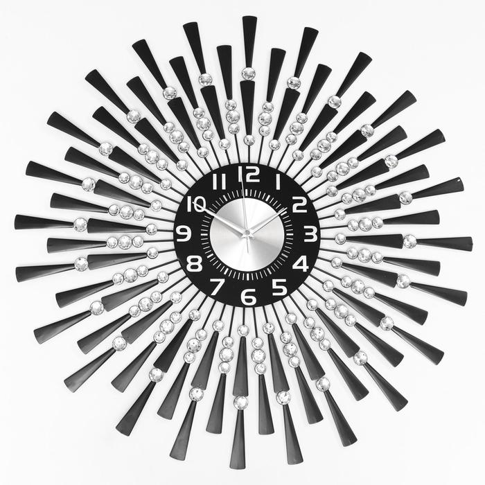 Часы настенные, серия: Ажур, "Чёрные лучики", плавный ход, d=22 см, 69 x 69 см - фото 2138725