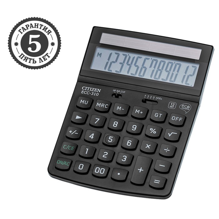 Калькулятор настольный Citizen 12-разрядный, 142x186x37 мм, 2-е питание, чёрный