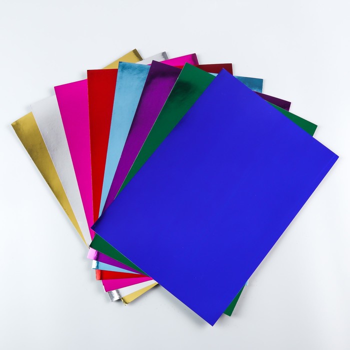 Набор цветного картона "Зеркальный" 8 листов 8 цветов, 180 г/м2, 21х29,7 см - фото 800918