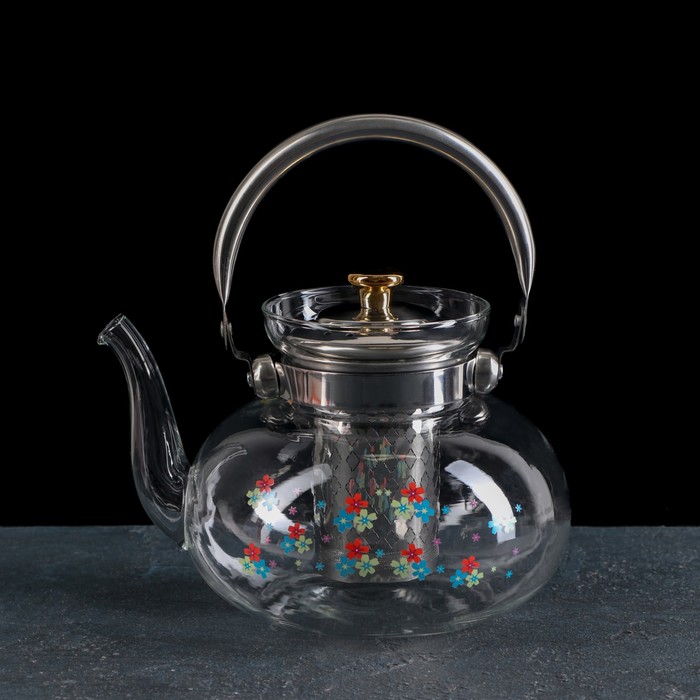 Чайник стеклянный заварочный «Весна», 1,4 л, 20,5×17×14,5 см, металлическое сито - фото 6658629