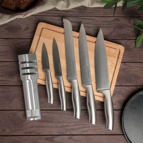 Набор ножей на подставке «Металлик», 5 шт, с универсальной точилкой