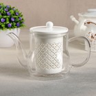 Чайник стеклянный заварочный с керамическим ситом «Нежность», 400 мл, цвет белый - фото 807702