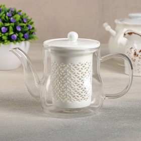 Чайник стеклянный заварочный с керамическим ситом «Нежность», 400 мл, цвет белый