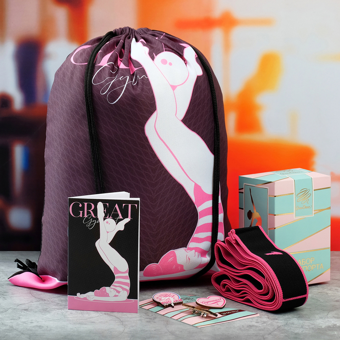Набор Great: сумка на лямках, набор значков, блокнот, эспандер для растяжки - фото 714048