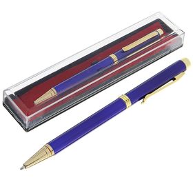 Ручка шариковая, подарочная, в пластиковом футляре, поворотная, «Эксперт», синяя с золотистыми вставками (4 шт)