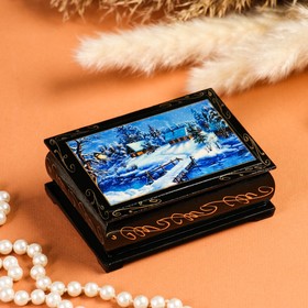 Шкатулка «Домики в снегу», 8×10 см, лаковая миниатюра