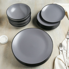 Набор тарелок Доляна «Ваниль», 18 шт: 6 тарелок d=19 см, 6 тарелок d=27 см, 6 мисок d=19 см, цвет серый - фото 801721106
