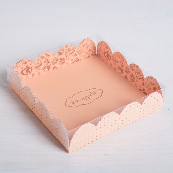 Коробка для кондитерских изделий с PVC-крышкой Bon appetit, 13 × 13 × 3 см (5 шт)