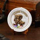 The souvenir plate "Domovenok Kuzya the cat", ceramic, gypsum, minerals, d=11 cm The souvenir plate "Domovenok Kuzya the cat", ceramic, gypsum, minerals, d=11 cm