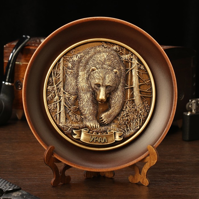 Тарелка сувенирная "Медведь Анфас", керамика, гипс, d=16 см