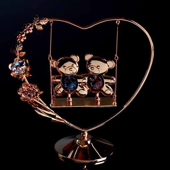 Сувенир с кристаллами  "Мишки на качелях" 14,4 х13,4 см