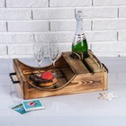 Поднос для вина под одну бутылку, ручки металлические, обожжённый, МАССИВ, 30×40 см Поднос для вина под одну бутылку, ручки металлические, обожжённый, МАССИВ, 30×40 см