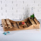 Поднос для вина под две бутылки, ручки металлические, обожжённый, МАССИВ, 40×70 см Поднос для вина под две бутылки, ручки металлические, обожжённый, МАССИВ, 40×70 см