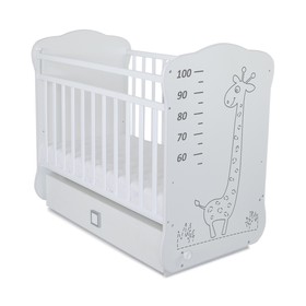 Кровать детская СКВ-4 с маятником и ящиком,опуск.планка,рисунок серый Жираф, белый