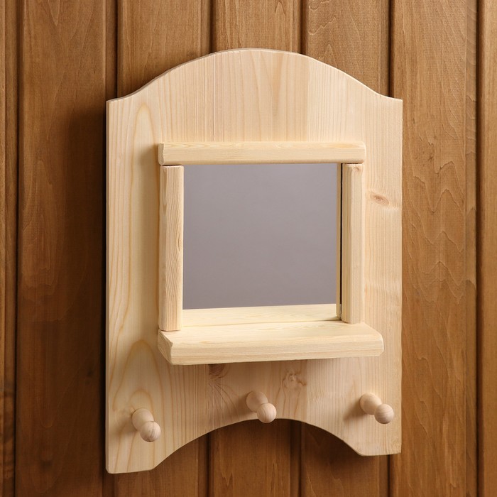 Зеркало "Окошко", 3 крючка, сосна, натуральный, 40×30×10 см