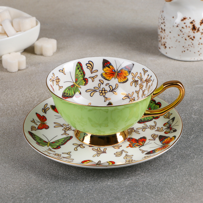 Чайная пара «Маклен», чашка 200 мл, блюдце 15×2 см, цвет зелёный - фото 2163064