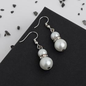 Earrings with pearls "double Ball", the color white in silver
